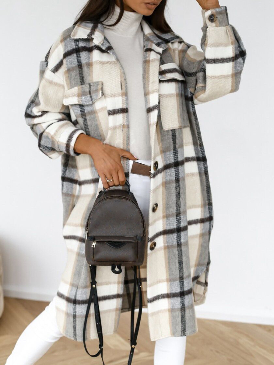 Lapel Single breasted Double pocket Plaid Coat