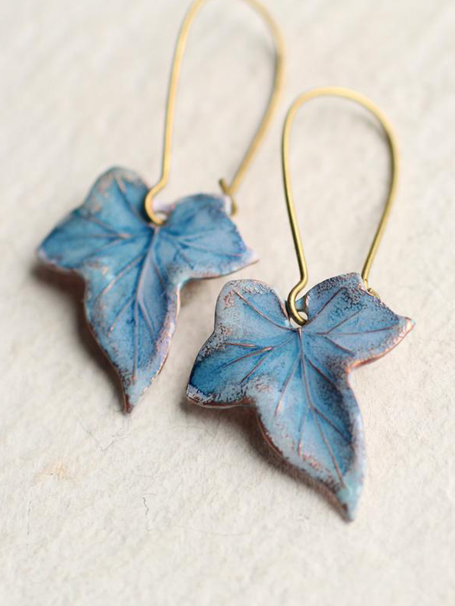 Blue Maple Leaf Earrings