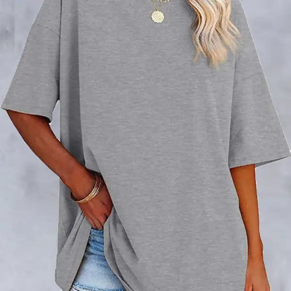 Round Neck Casual Loose Solid Color Short-sleeved T-shirt - Kalesafe.com 