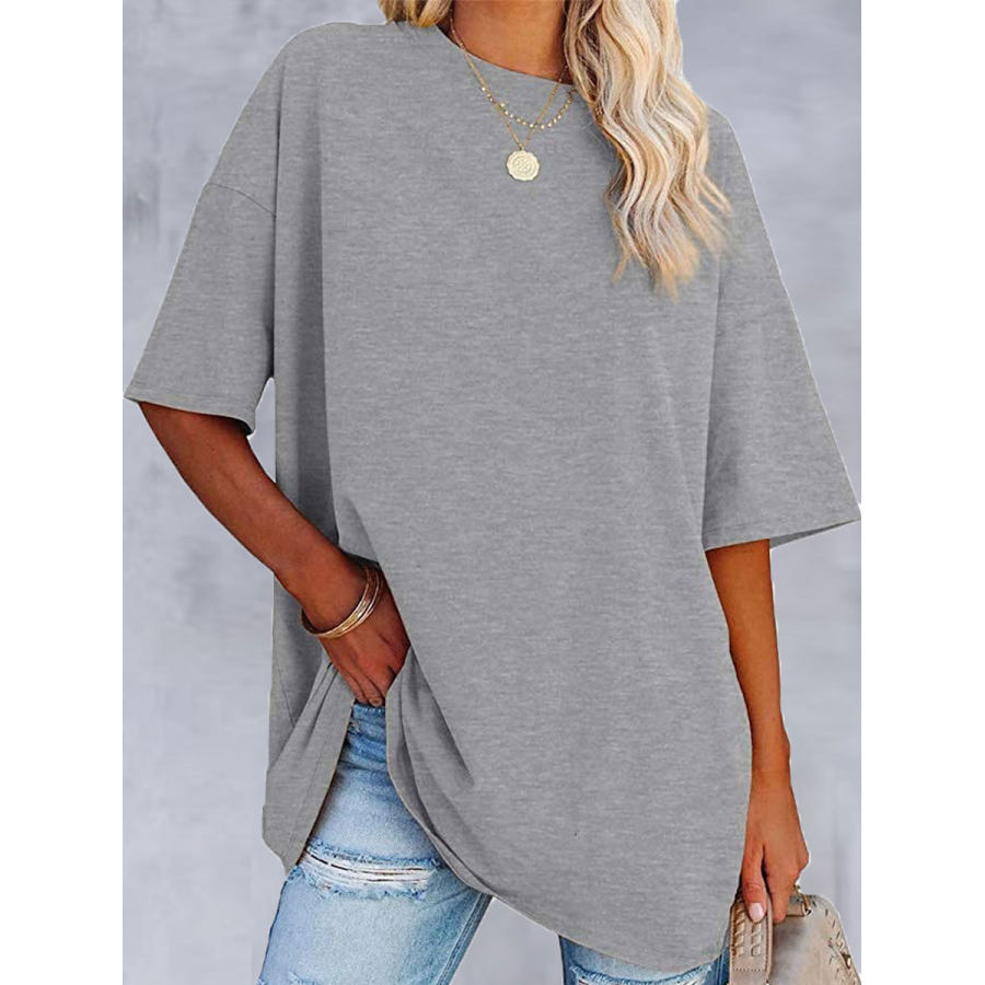 

Round Neck Casual Loose Solid Color Short-sleeved T-shirt