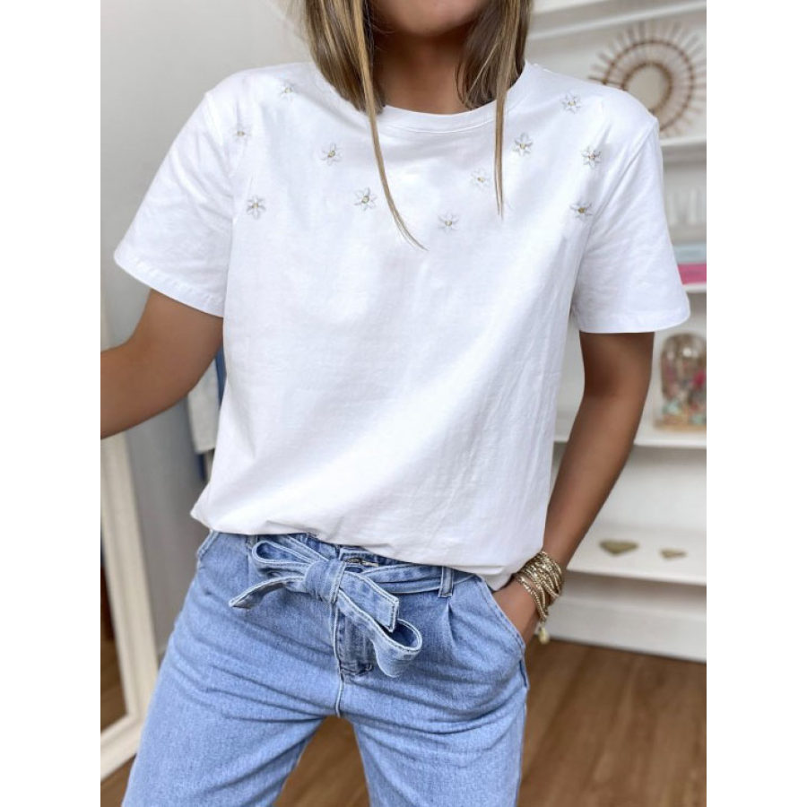 

Daisy Print Short Sleeves Crew Neck T-shirt