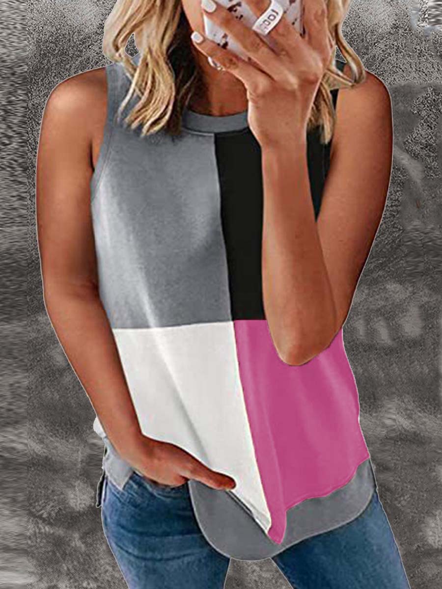 Color Block Print Vest Sleeveless T shirt