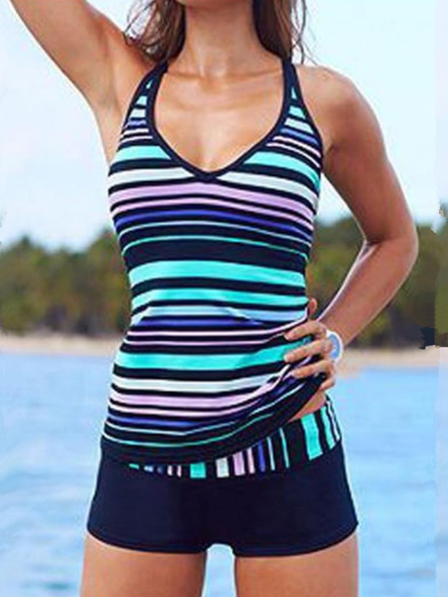 Striped Split Bikini Swimwear