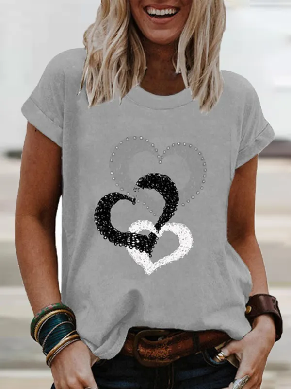 Ladies Love Print Round Neck Short Sleeve T-shirt - Minicousa.com 