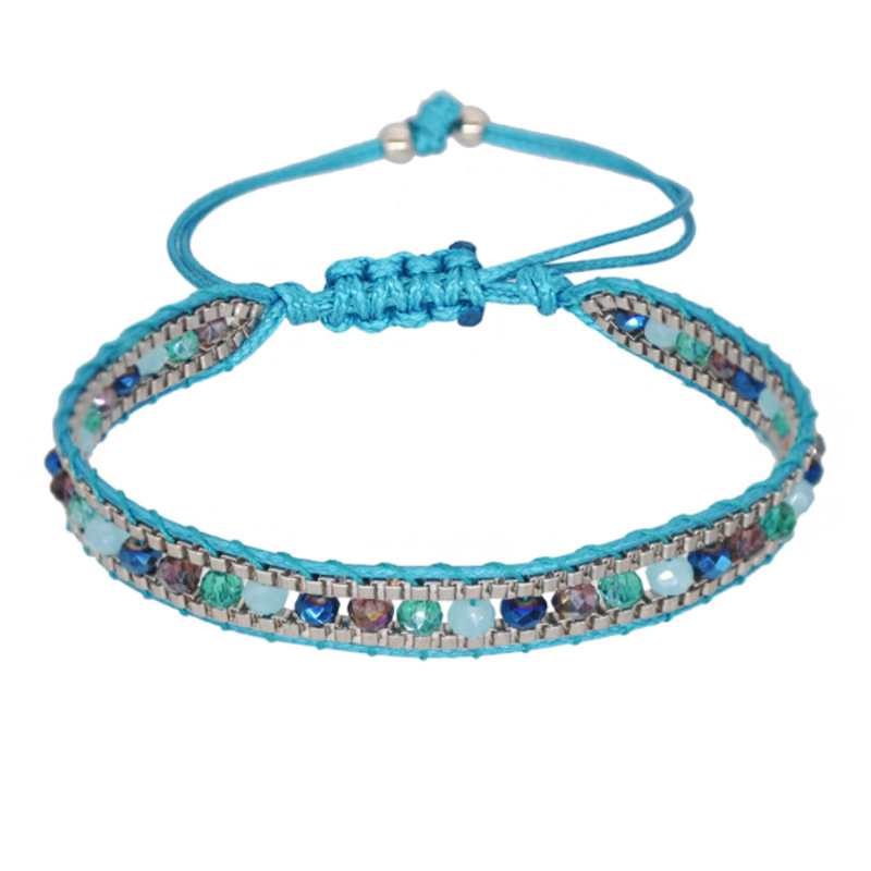 Multicolored Crystal Beads Multilayer Rope Braid Bracelet