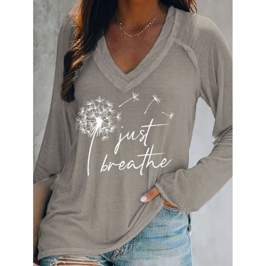 

Casual Letter Print V-Neck Long Sleeve T-Shirt