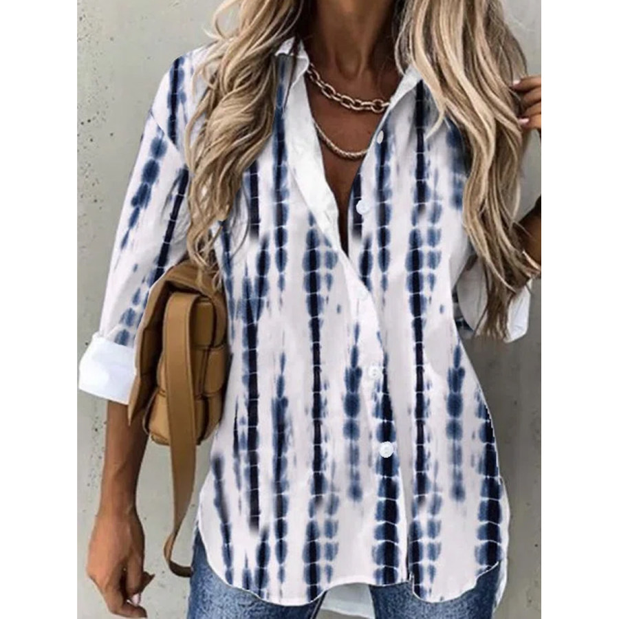 

Camisa De Manga Larga Con Solapa Y Estampado De Moda Informal