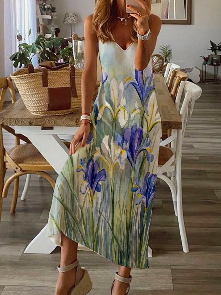 V Neck Vacation Regular Fit Short Sleeve Woven Dress
