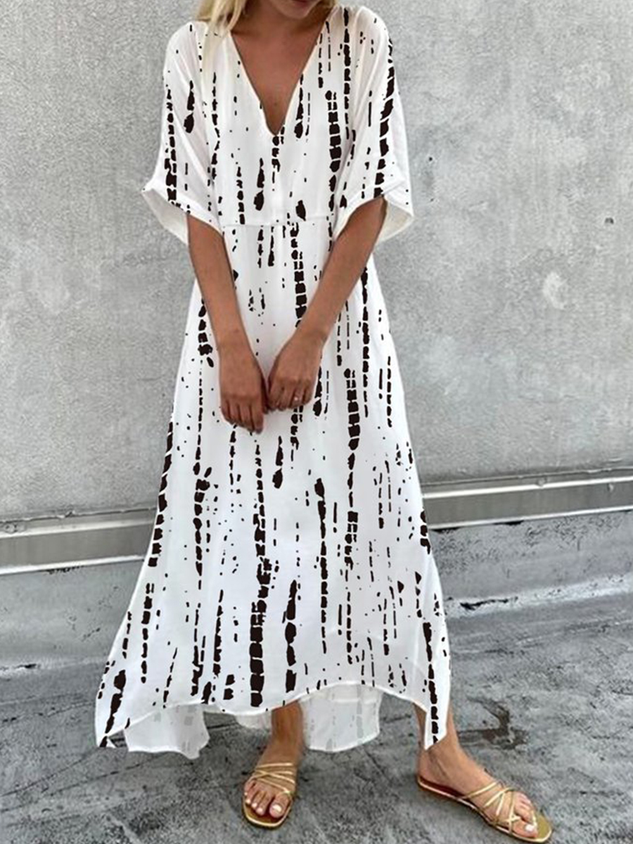 Striped Print Casual/Vacation Short Sleeve Loosen Maxi Dress