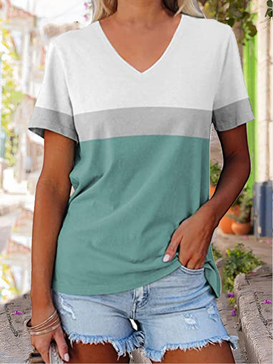 V neck Short sleeved Color block Modal T shirt