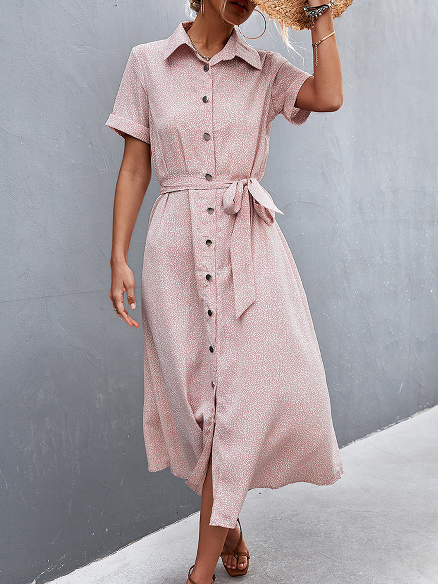 Summer Polka Dot Belt Shirt Dress