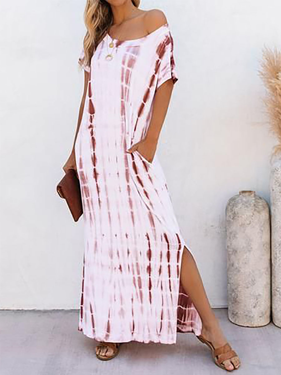 Plus Size Tie Dye Printed Short Sleeve Casual Dresses