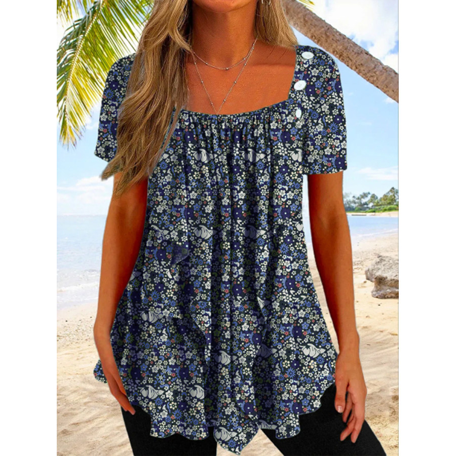 

Vintage Floral Print Crew Neck Short Sleeve T-Shirt