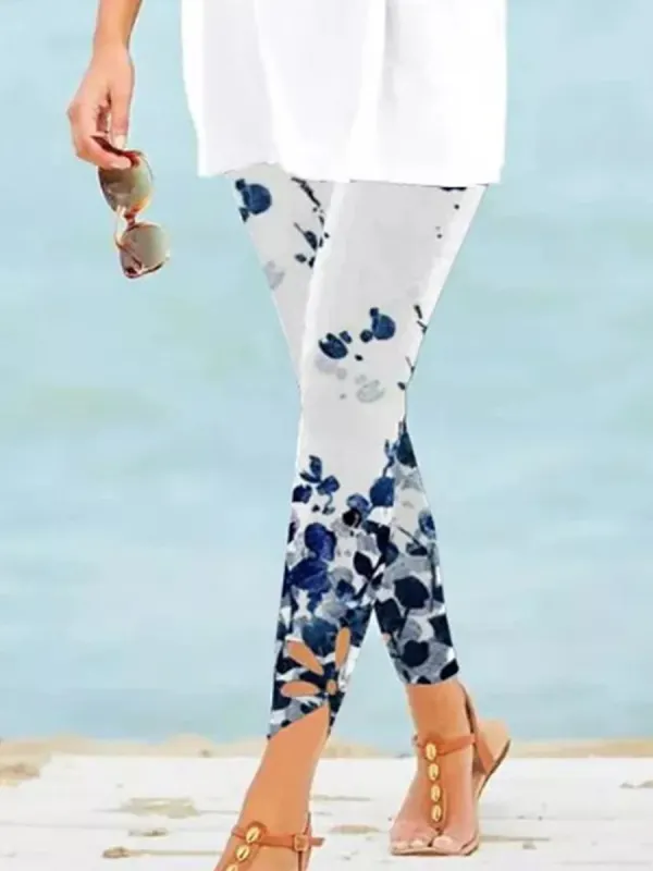 Casual Floral Skinny Printed Three Quarter Pants - Oasisjoy.com 