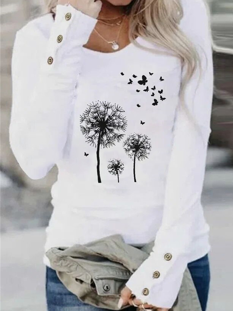 Casual Floral Print Crew Neck Long Sleeve T Shirt