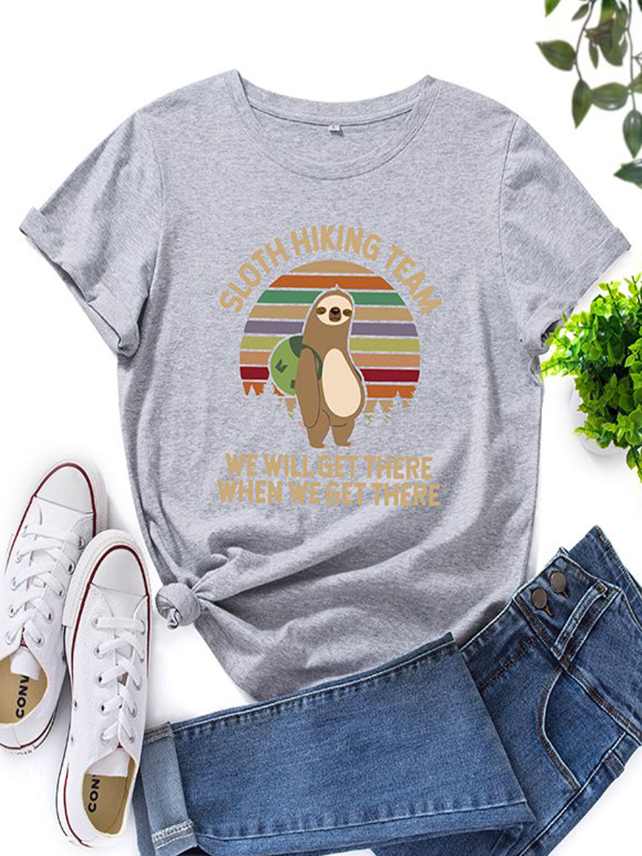 Crew Neck Letter Print Loose Short sleeved T shirt