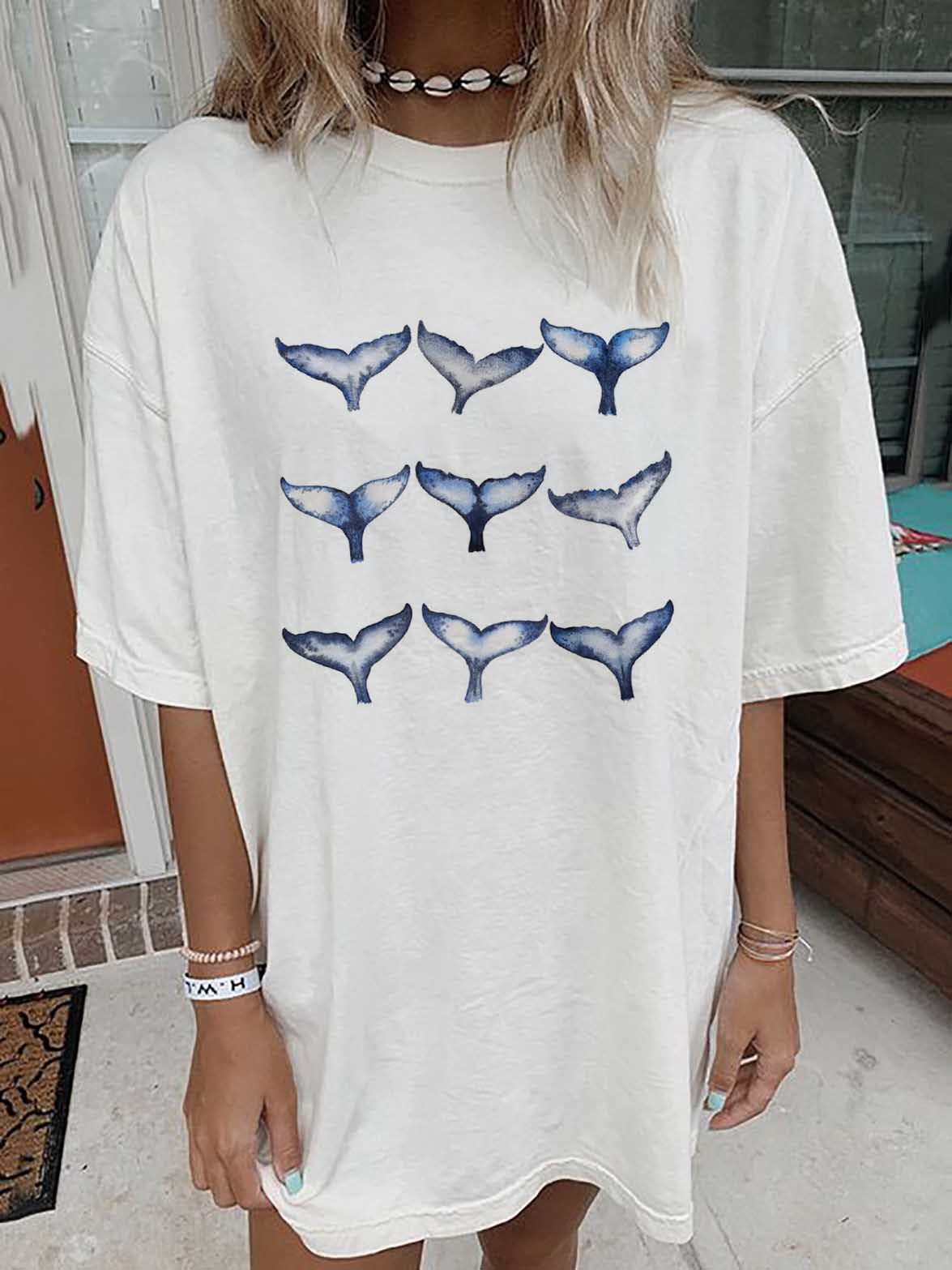 Women's Whale Tails Print Chic Loose T-shirt