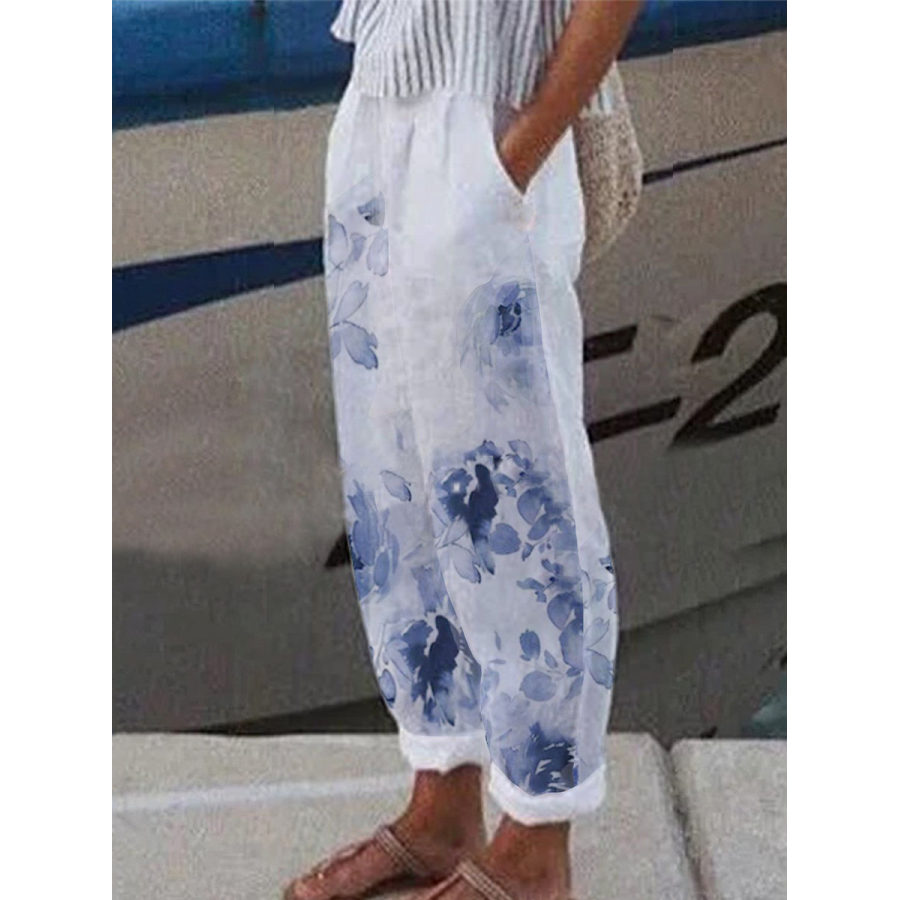 

Casual Loose Floral Print Elastic Waist Pants