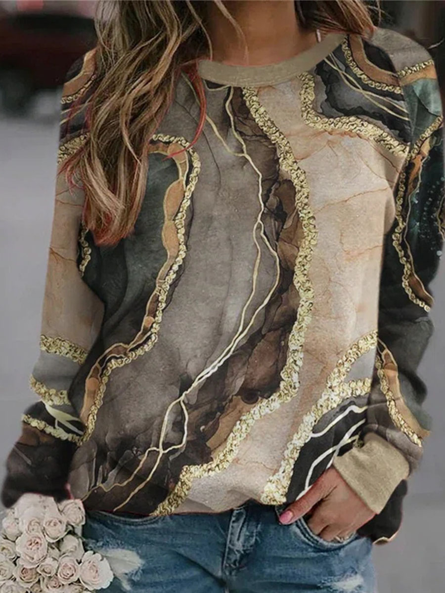 Casual Fashion Marble Print Long Sleeve Sweatshirt