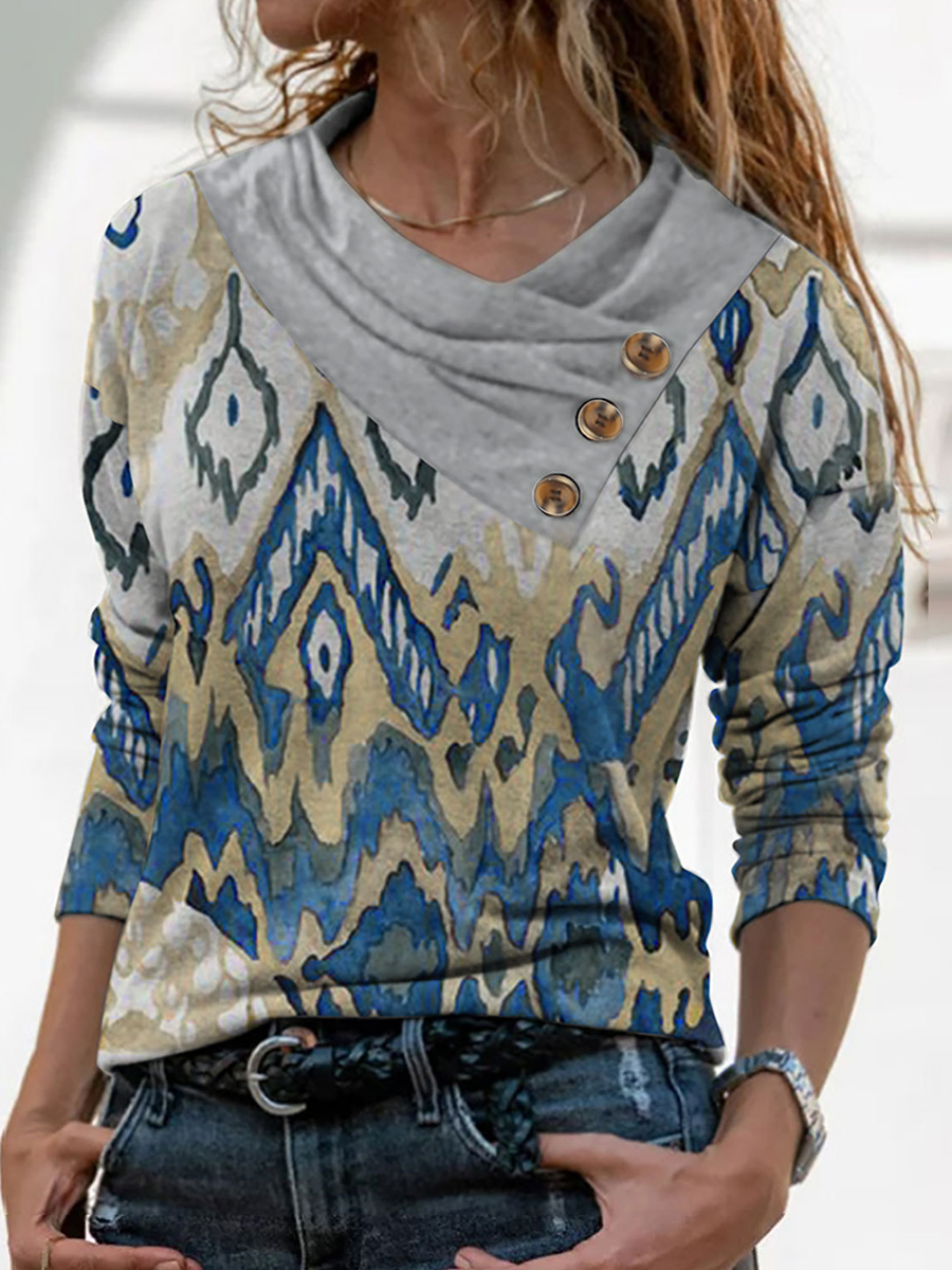 Striped Print V neck T shirt