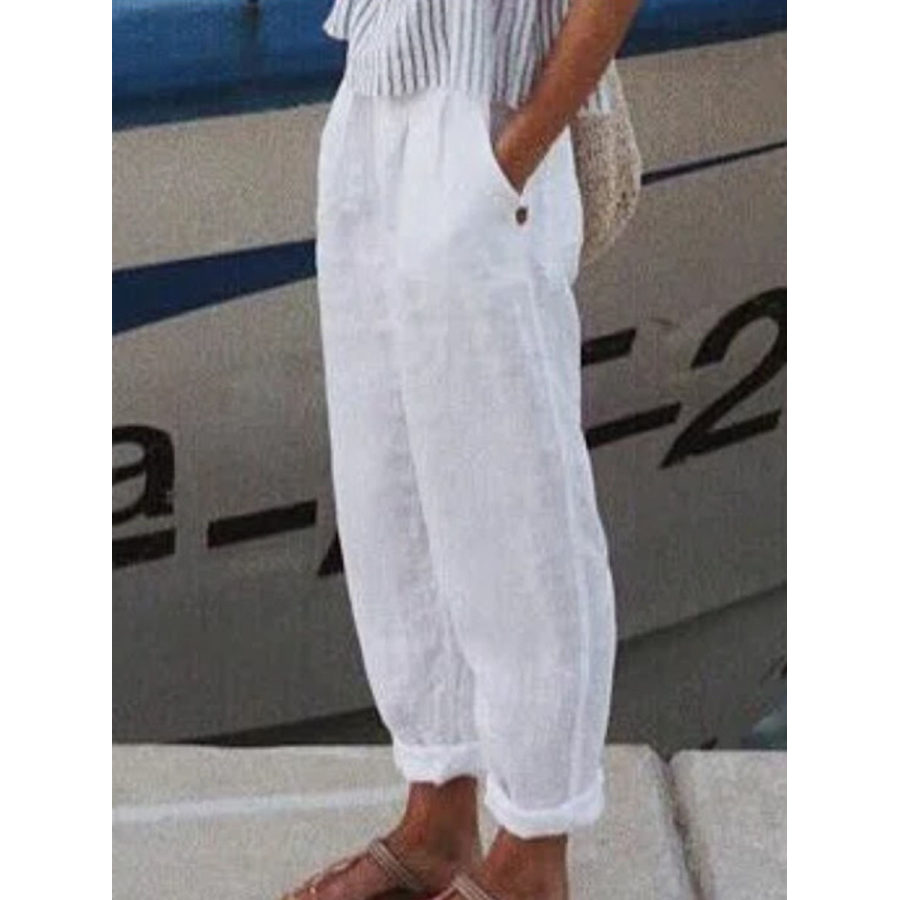 

Casual Loose Solid Color Elastic Waist Pants