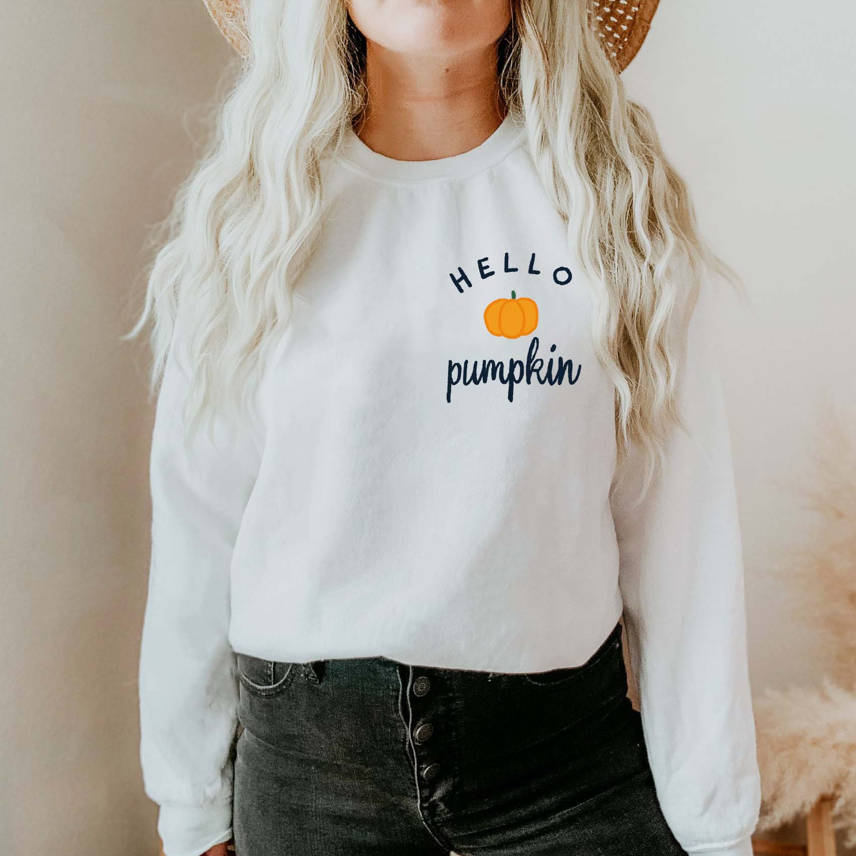 Women's Hello Pumpkin Halloween Print Casual Sweatshirt