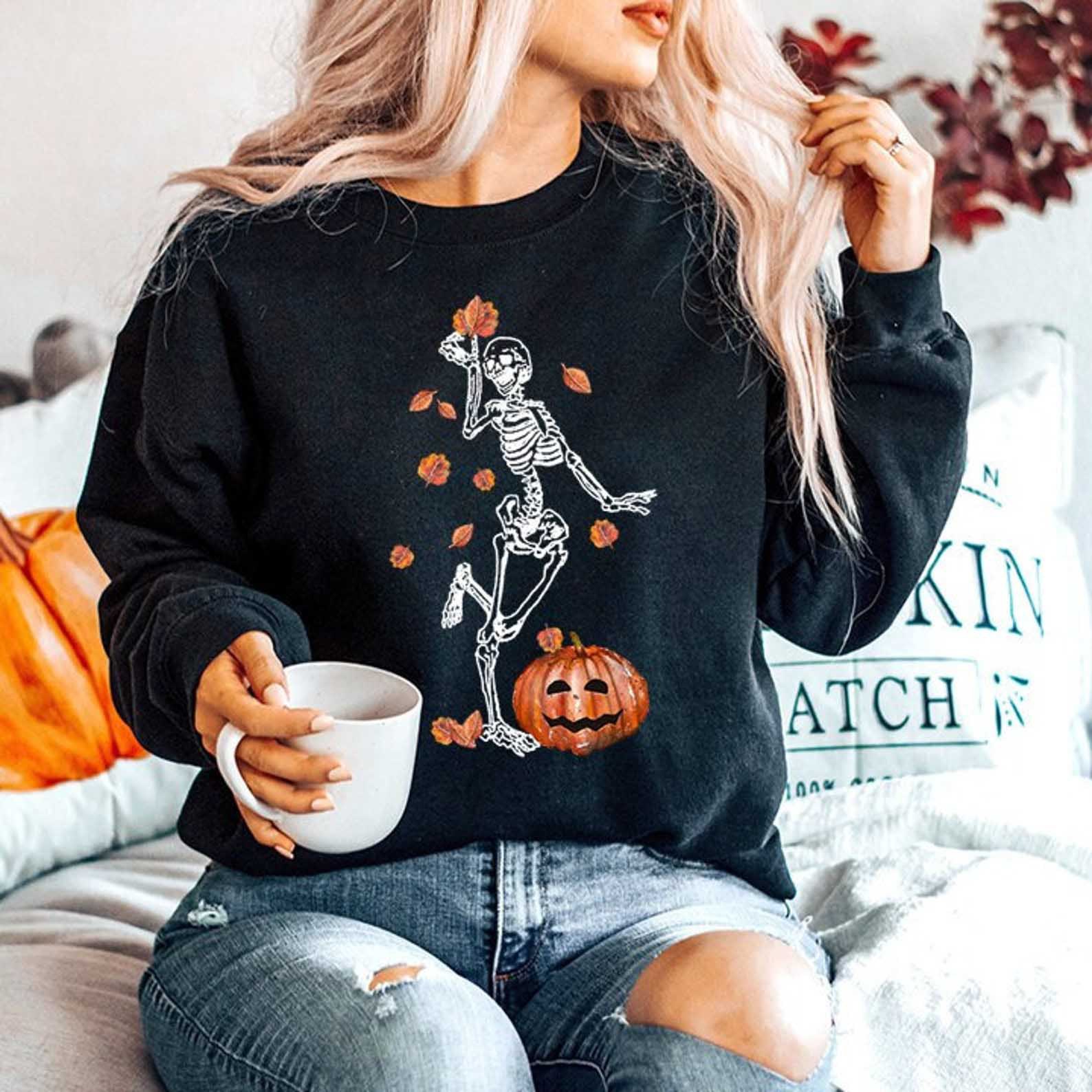 Women's Fall Skeleton Halloween Print Casual Sweatshirt