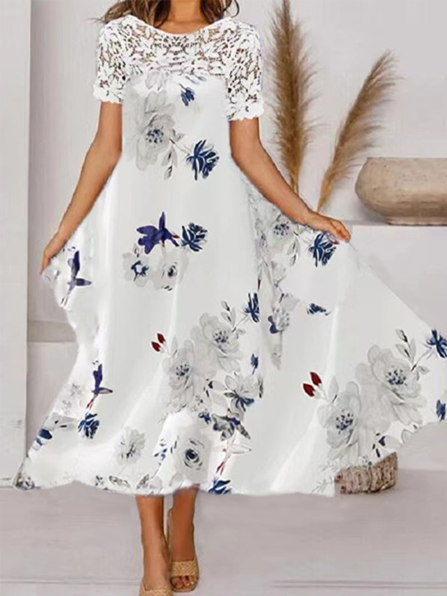 Butterfly Print Long Sleeve Casual Maxi Dress