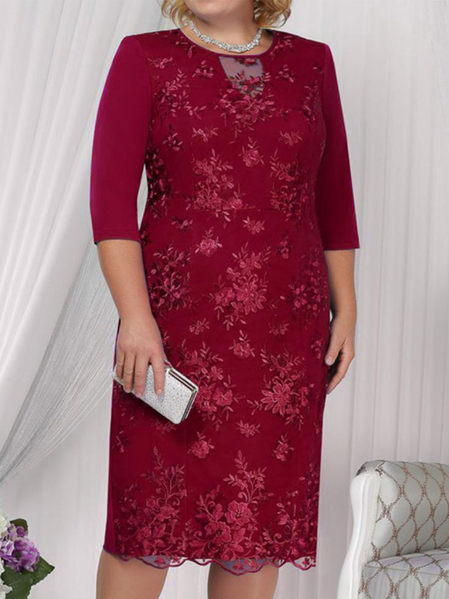 Lace Patchwork Fake Two Piece Large Size Dress