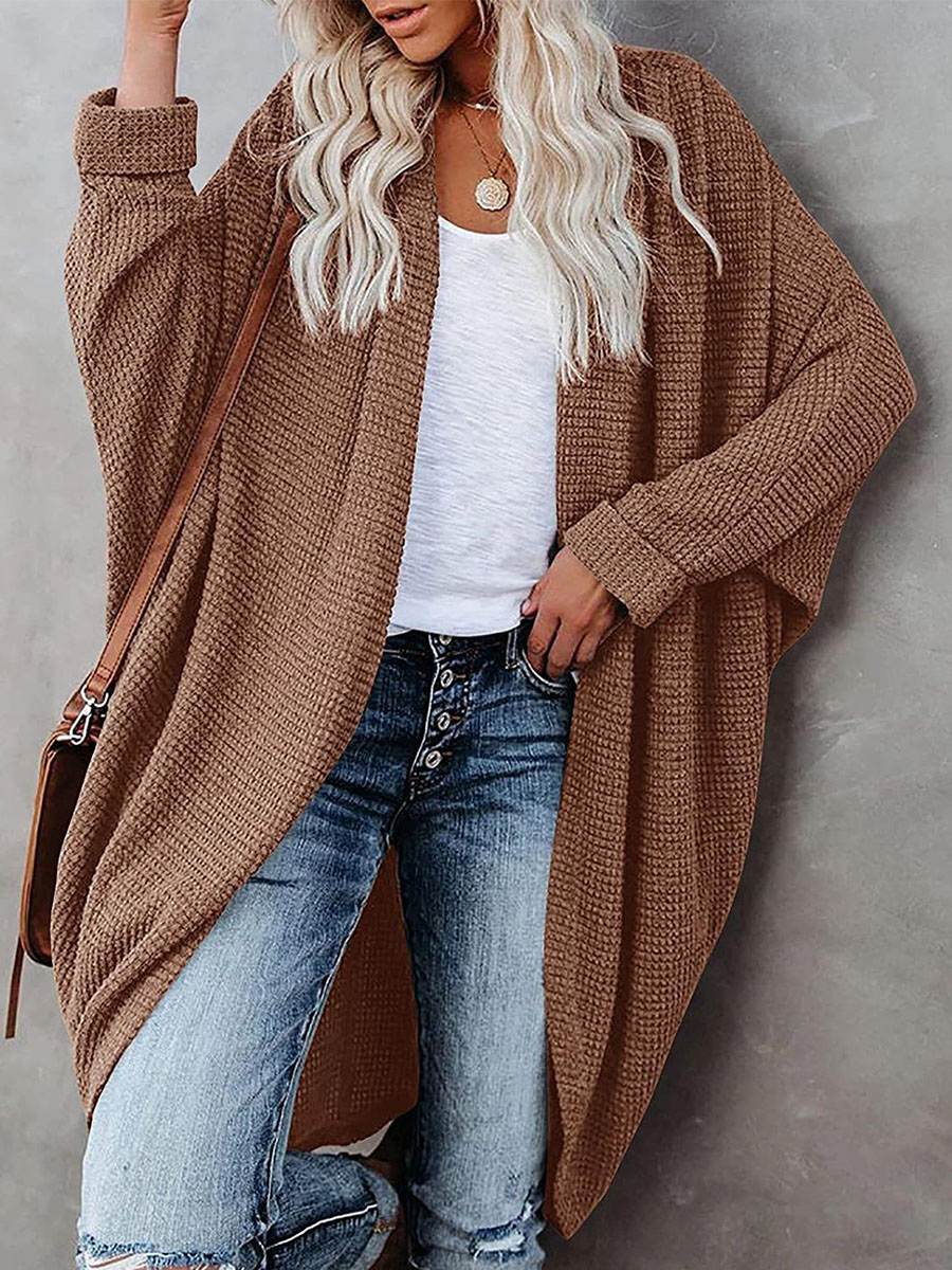Women's Casual Hollow Out Pure Colour Bat Sleeve Cardigan
