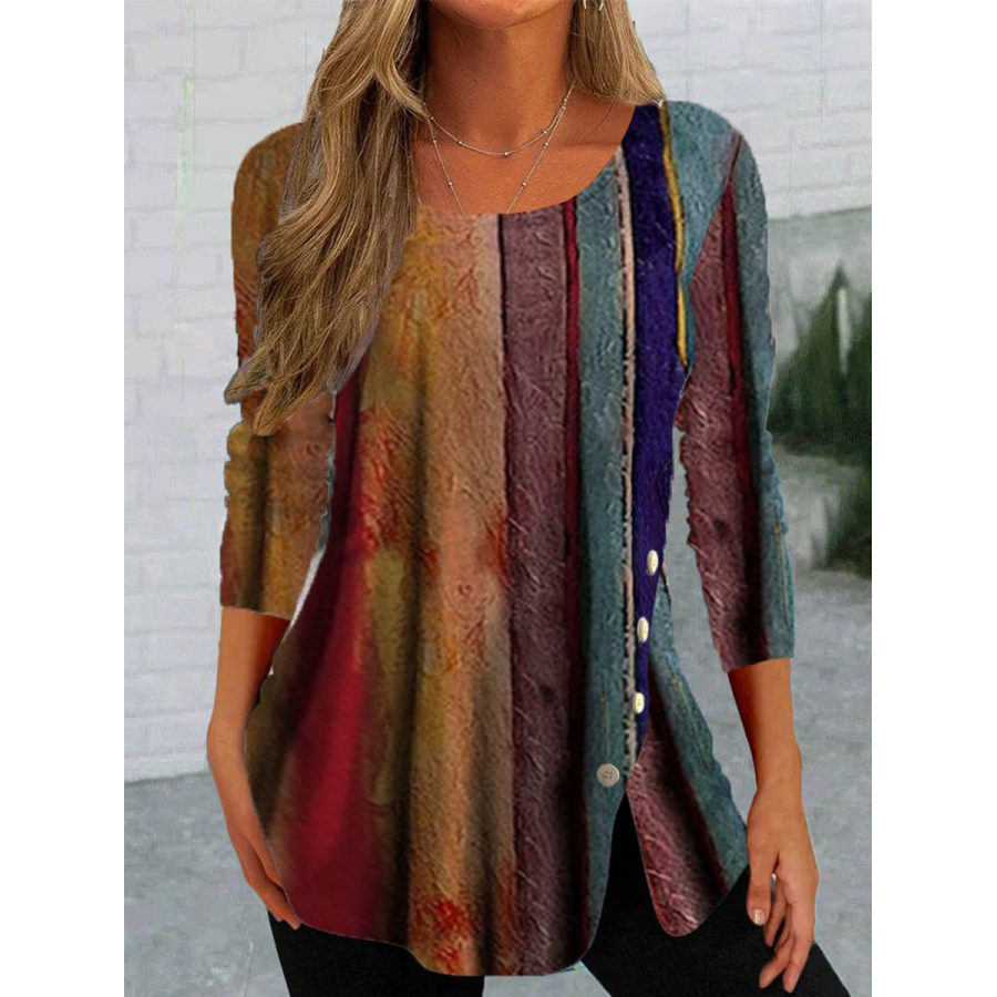 

Women Striped Casual Autumn Polyester Regular H-Line Regular Medium Elasticity Regular Size T-shirt