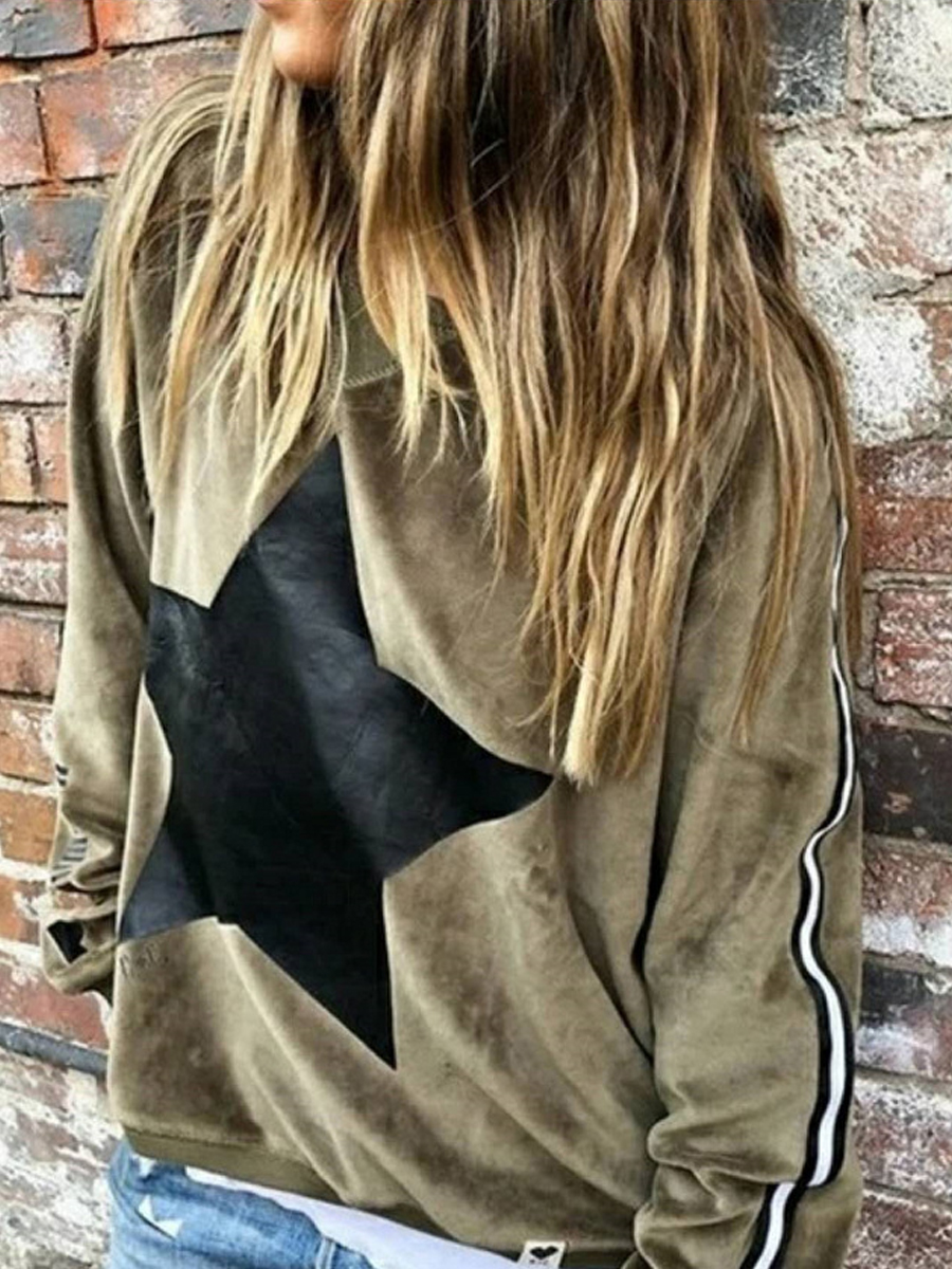 Star Print Loose Crewneck Long Sleeve T Shirt
