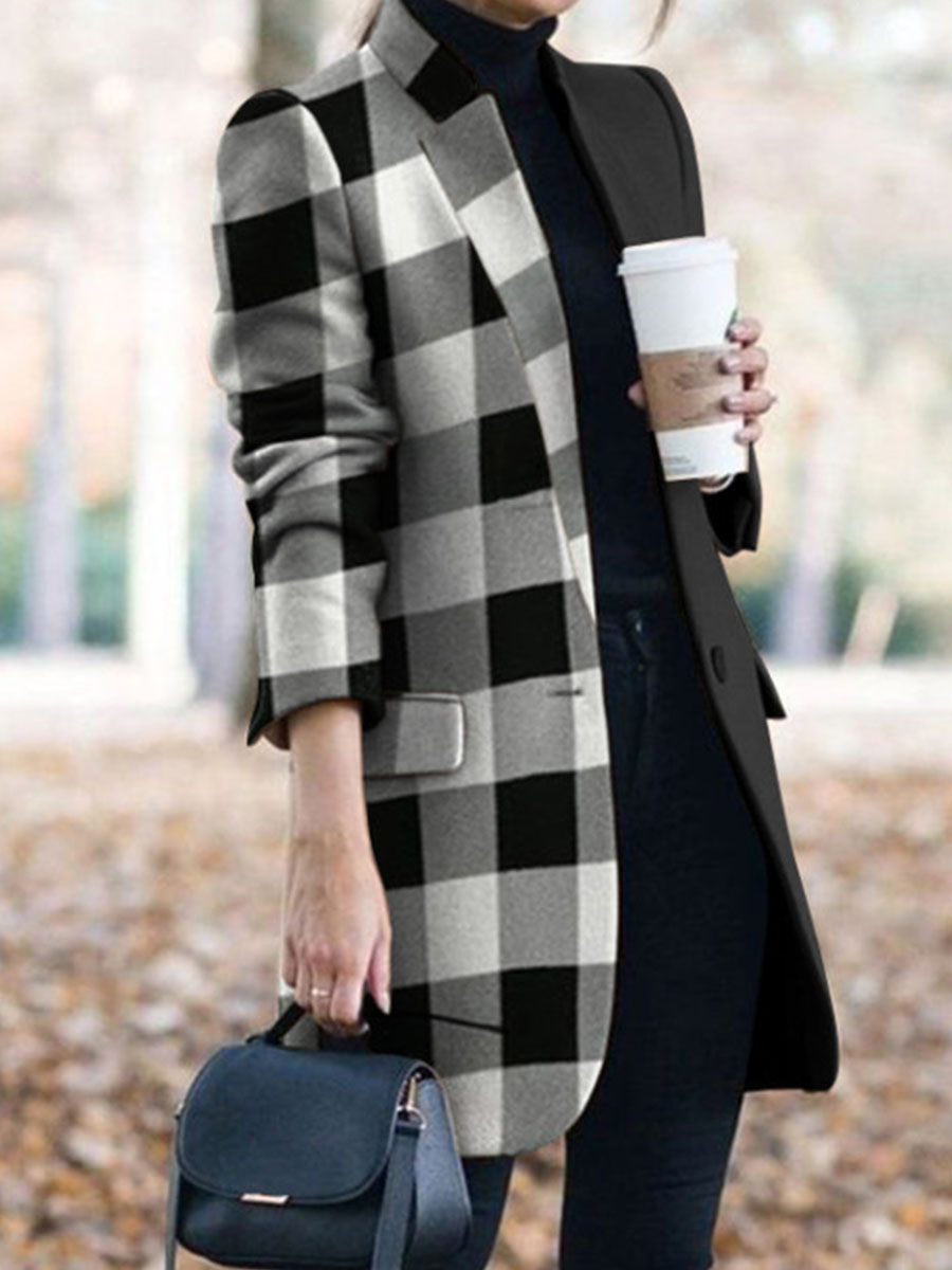 Fashion All match Print Stitching Woolen Coat