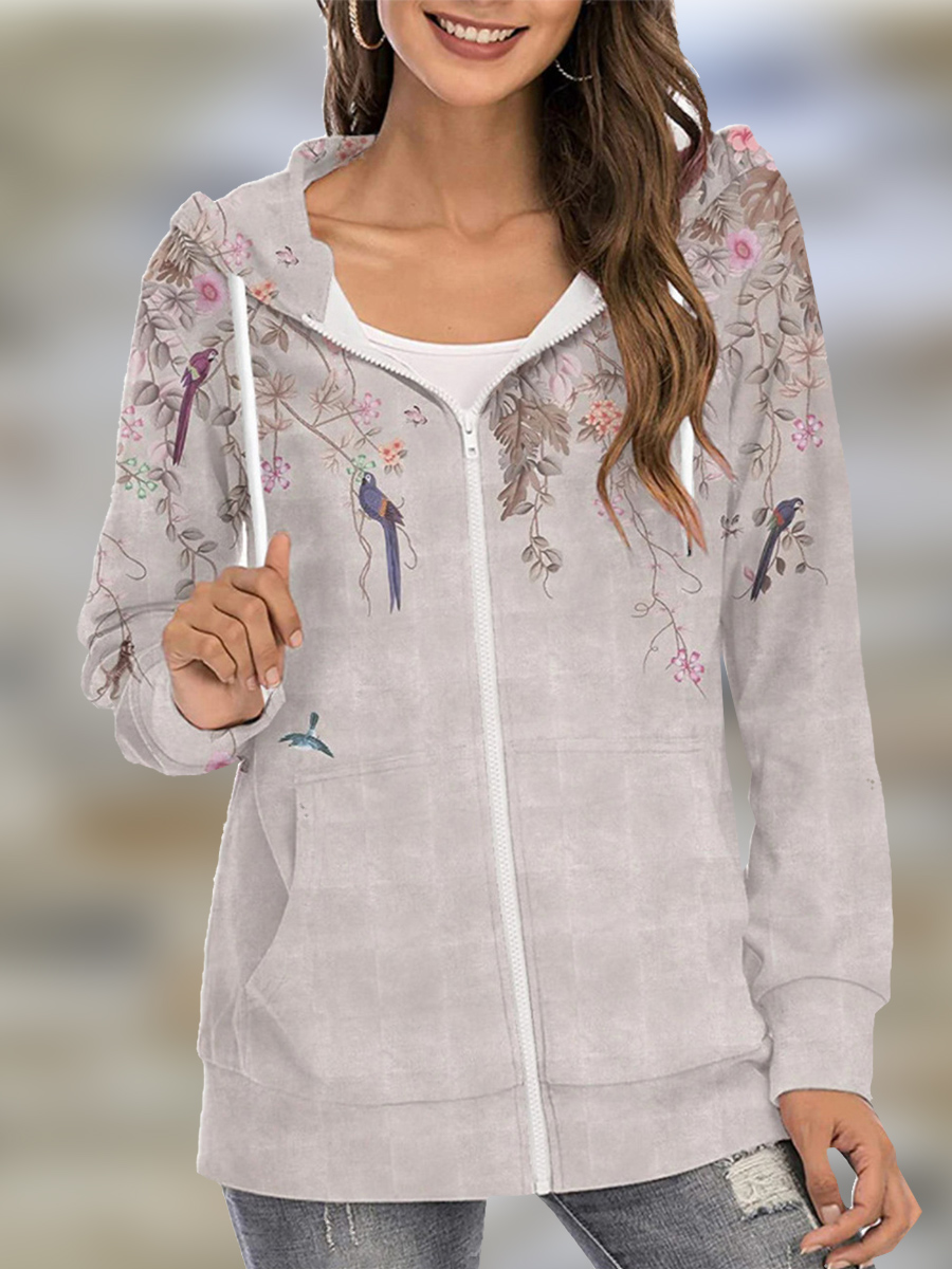 Women's Printed Hoodie Zip Commuter Gradient Jacket