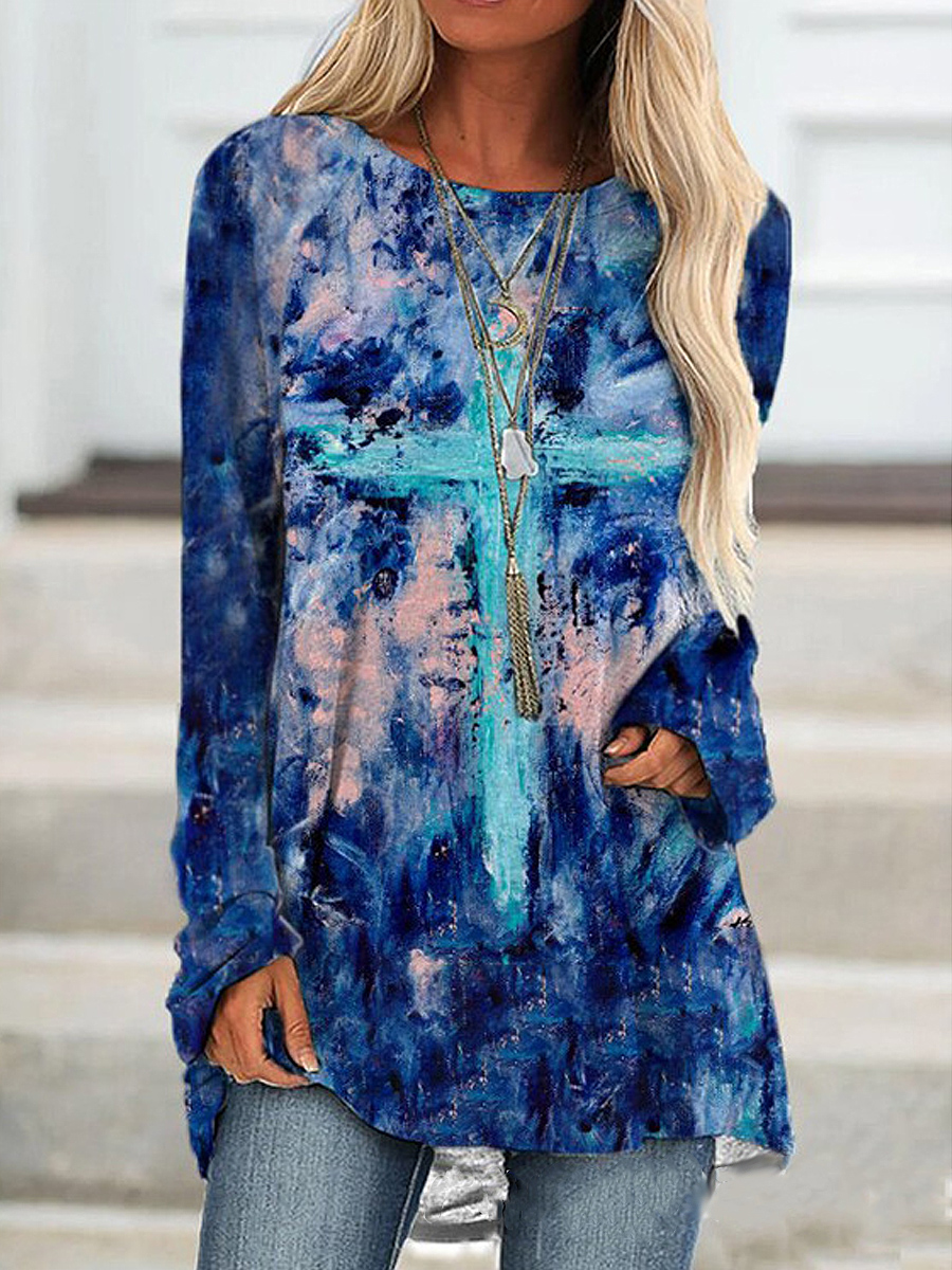Vintage Cross Print Long Sleeve T Shirt