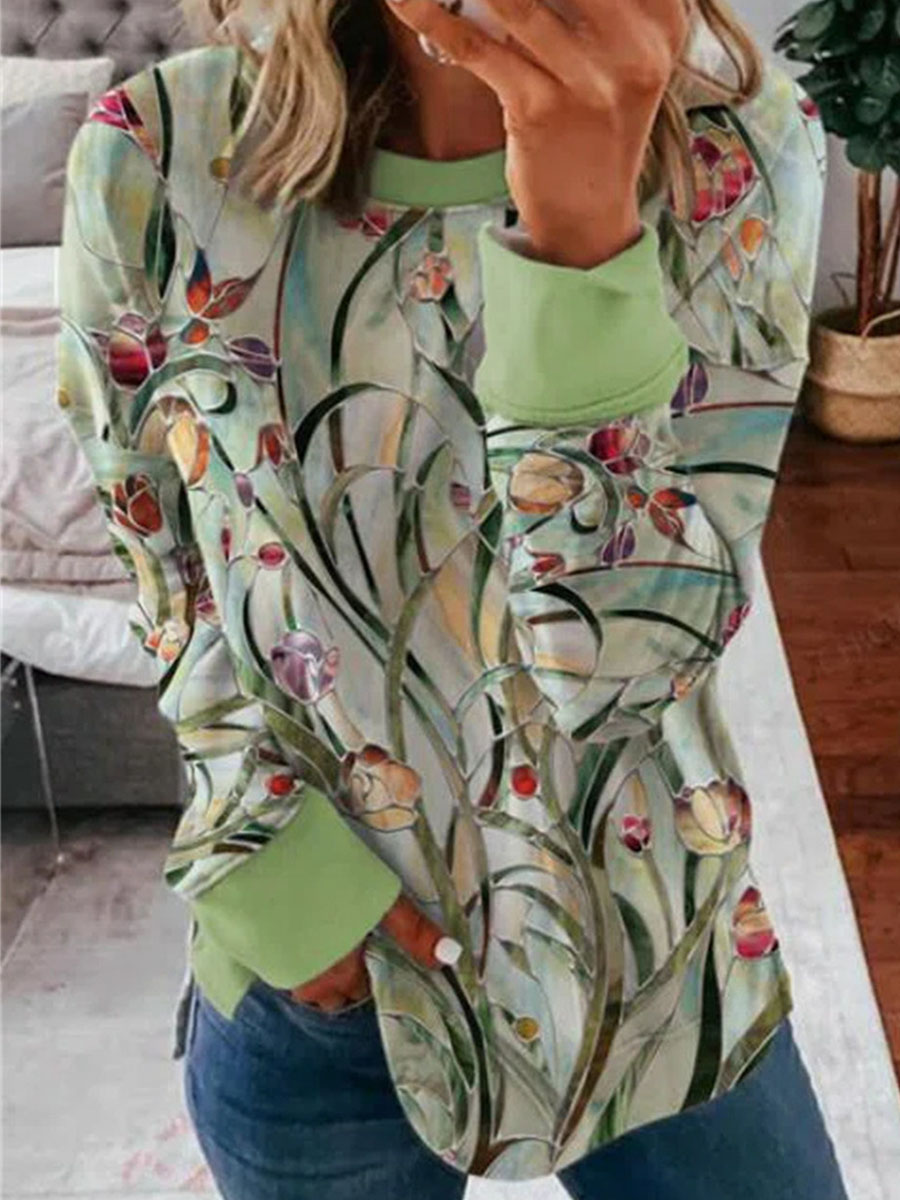 Vintage Print Crew Neck Long Sleeve Sweatshirt