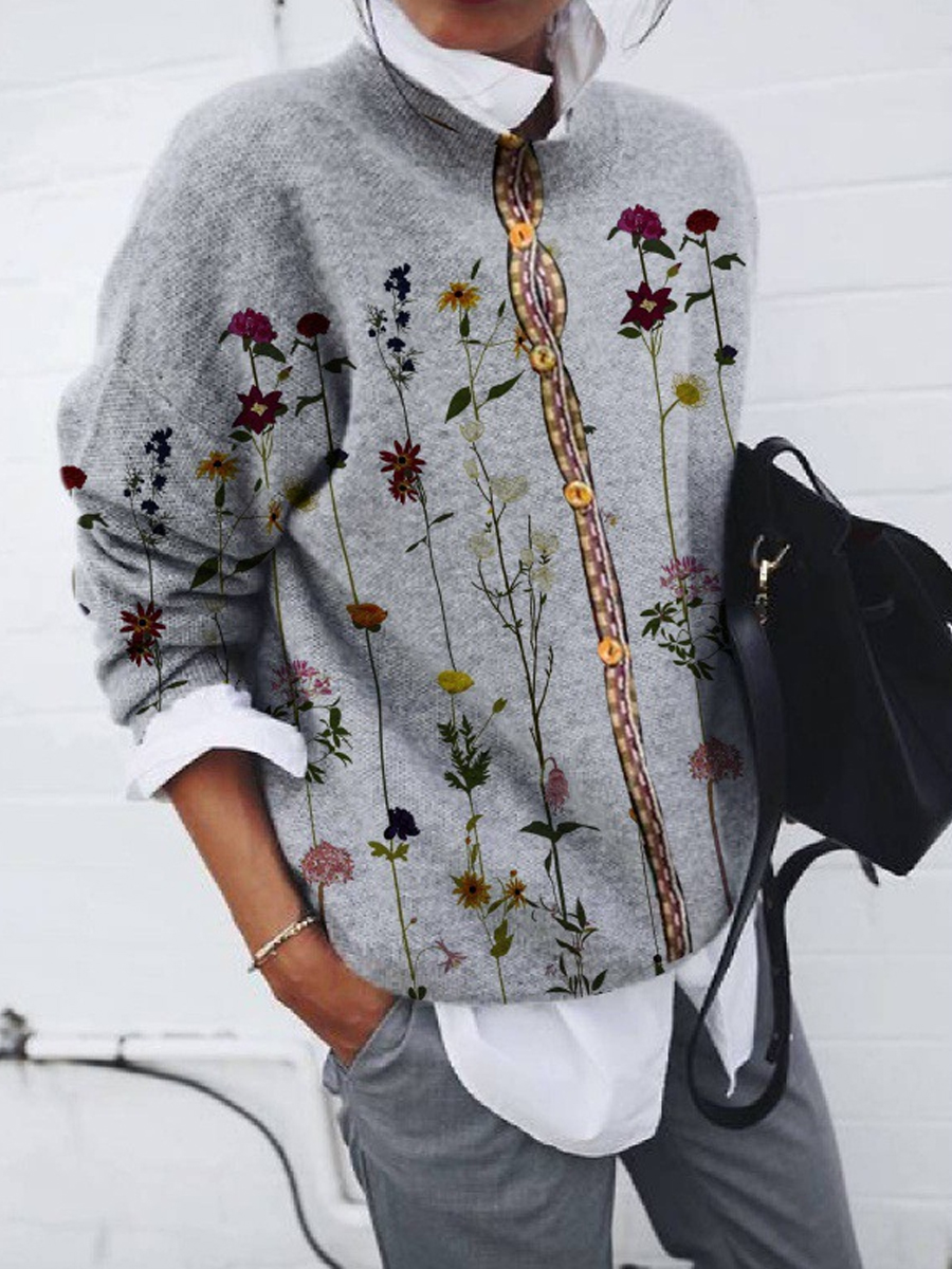 Casual Fashion Floral Print Long Sleeve Pullover
