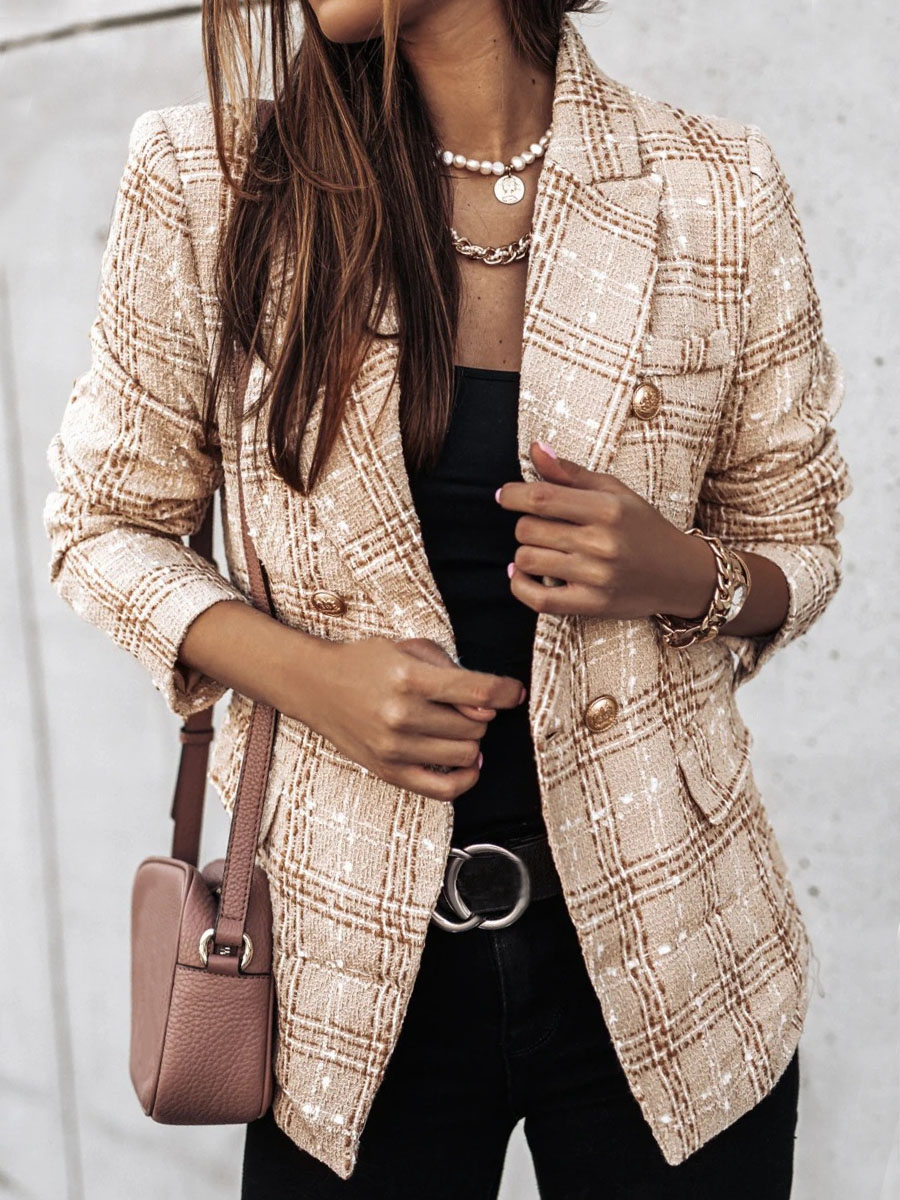 Vintage Houndstooth Long Sleeve Loose Blazer