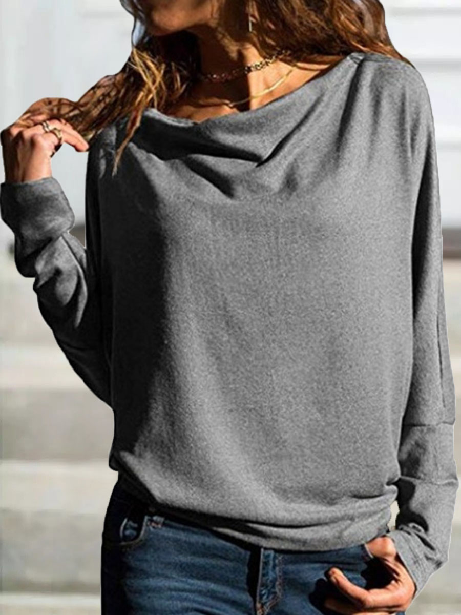 Casual Bat Long Sleeve Pure Colour T Shirt