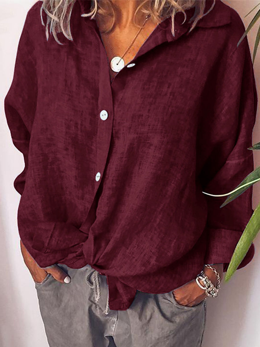 Casual A Lapel Solid Loose Long Sleeves Blouse