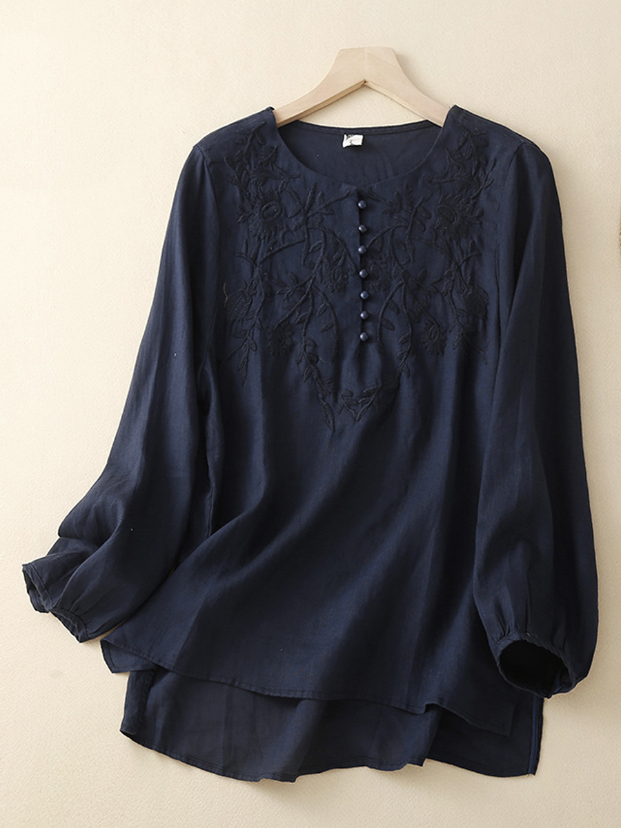 Casual Vintage Embroidered Long Sleeve Chic Blouse