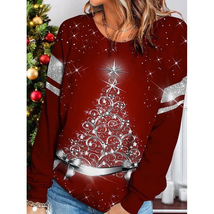 

Casual Christmas Tree Print Loose Crew Neck Long Sleeve T-Shirt