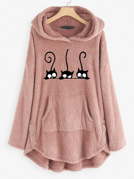 Casual Cat Warm Plush Chic Hooded Coat