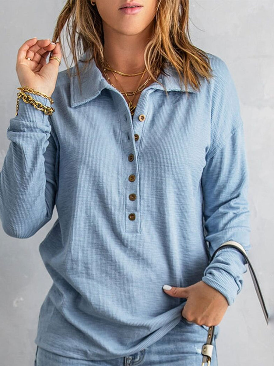 Casual Loose Solid Color Chic Knit Long Sleeve T-shirt