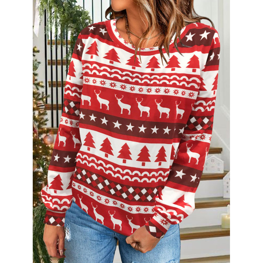 

Casual Christmas Print Crew Neck Long Sleeve T-Shirt