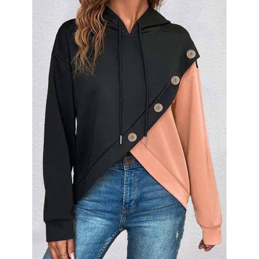 

Casual Colorblock Asymmetric Hem Hoodie Sweatshirt