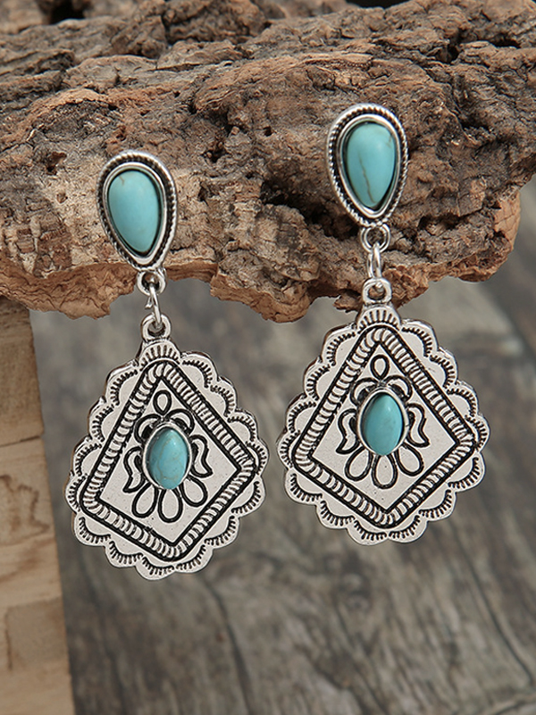 Vintage Boho Ethnic Inlaid Turquoise Eyelash Earrings