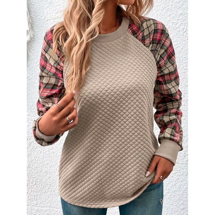 

Casual Vintage Check Patchwork Print Crew Neck Long Sleeve Sweatshirt