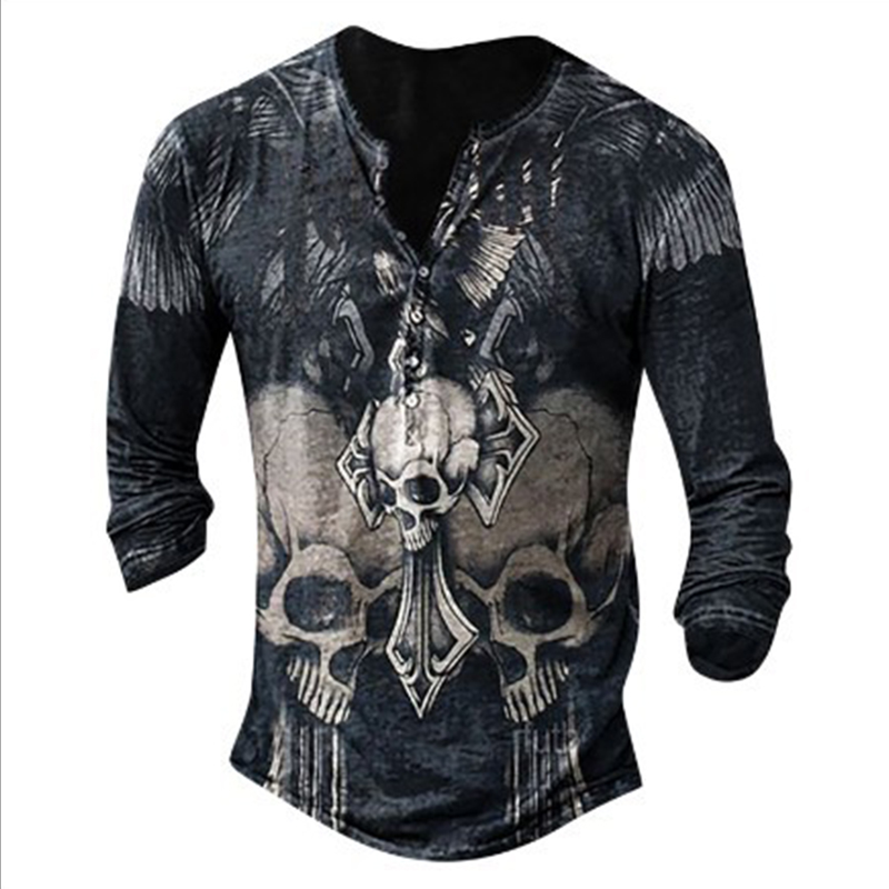 Men's Outdoor Casual Cardigan Chic Printed Long Sleeve T-shirt