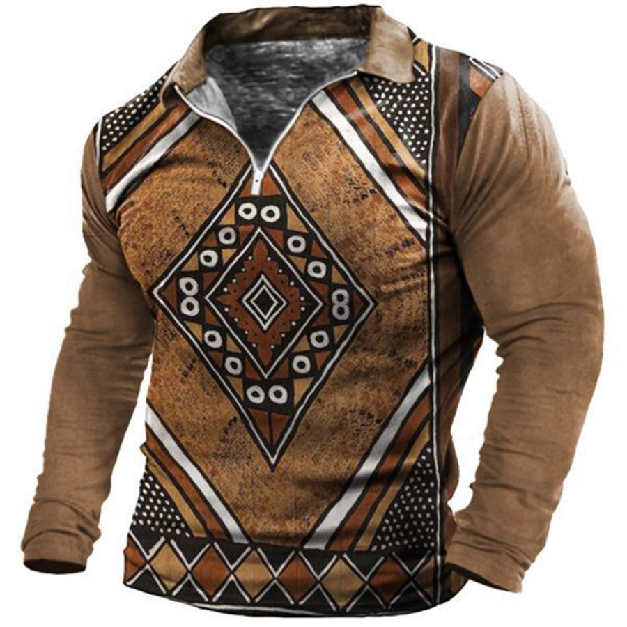 

Men's Outdoor Casual Lapel Zipper Printed POLO Shirt